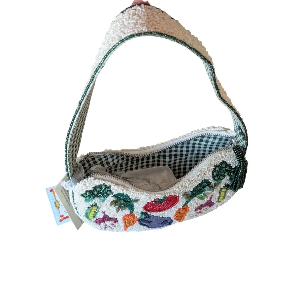 Viral Beaded Bag Handcrafted In India Beaded Vegetable Garden Shoulder Bag NWT